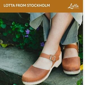Lotta From Stockholm Congnac Leather Mary Jane Wood Clogs Size 5M
